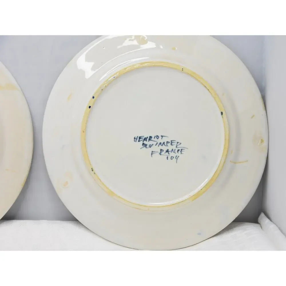 Henriot Quimper Petit Breton Primitive French Faïence Figural Plates, Set of 2